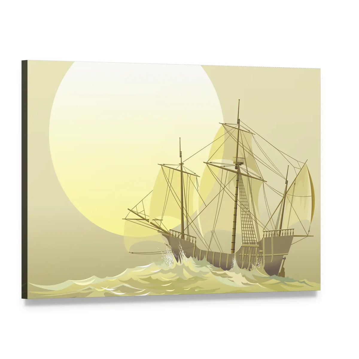 Santa Maria Caravel at Sunset Canvas Wall Art, single panel gallery wrapped canvas, angled product view