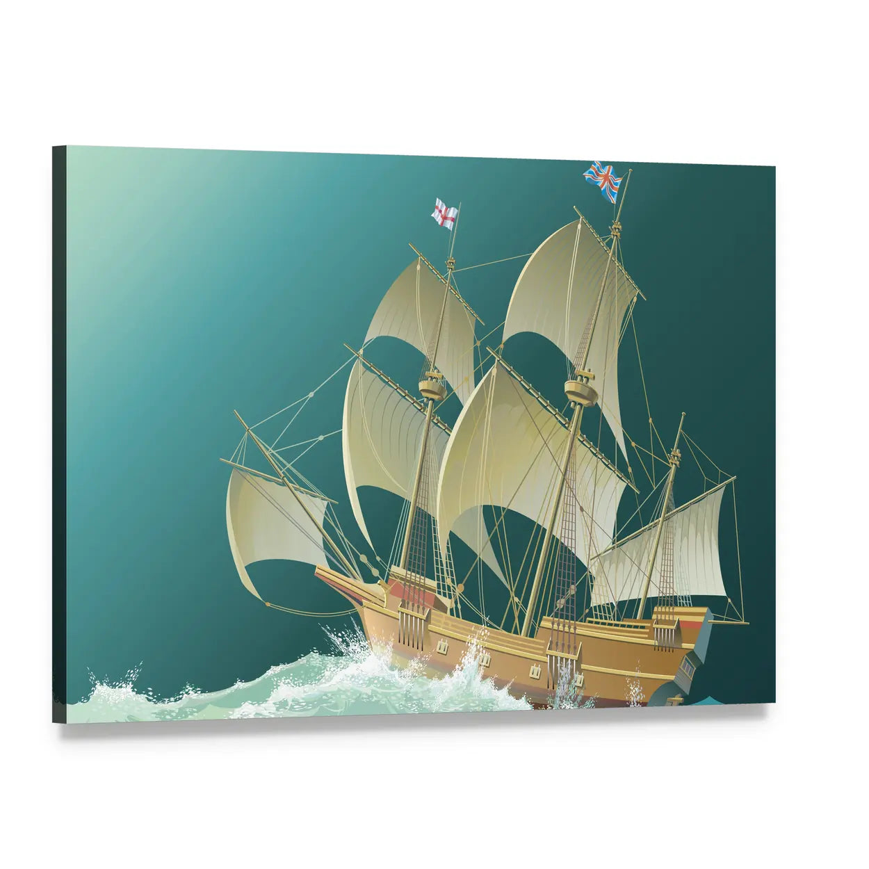 Galleon Mayflower in Heavy Sea Canvas Wall Art, single panel gallery wrapped canvas, angled product view