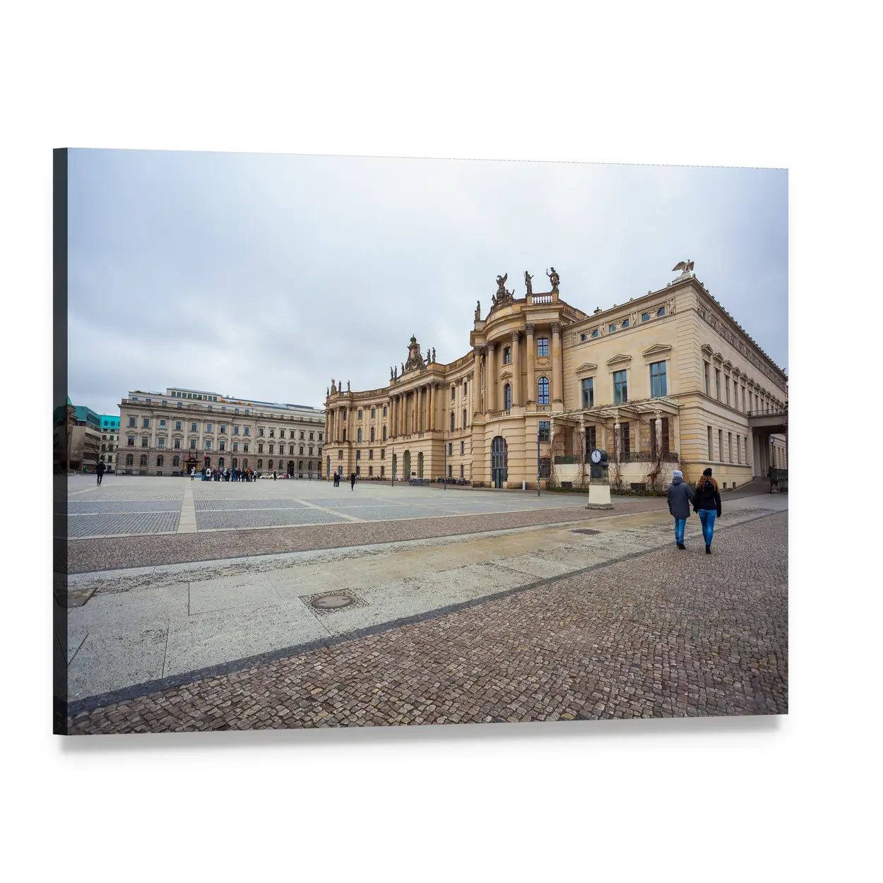Humboldt University Facade on Cobblestone Square Canvas Wall Art, single panel gallery wrapped canvas, angled product view