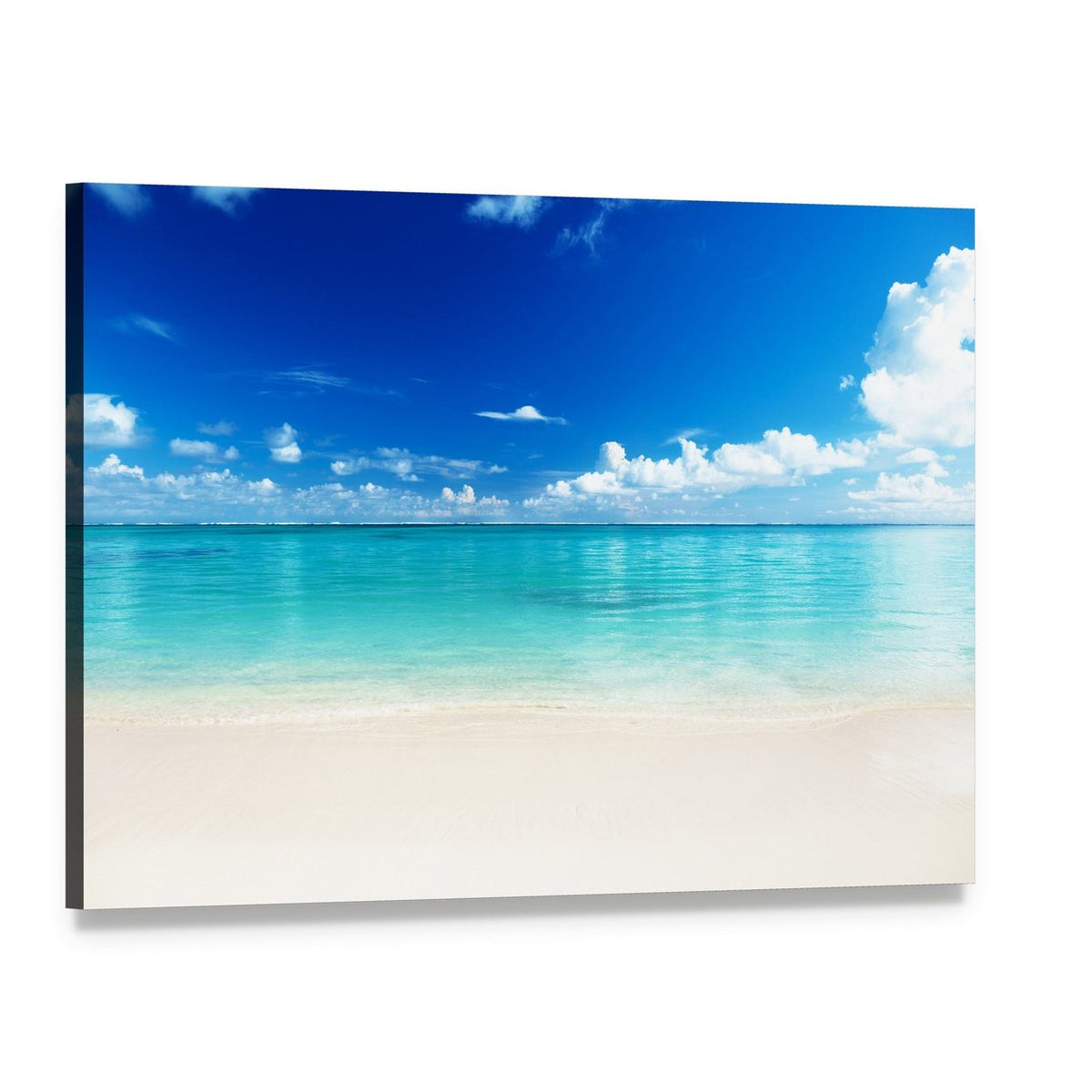 Caribbean Beach and Turquoise Sea Canvas Wall Art, single panel gallery wrapped canvas, angled product view