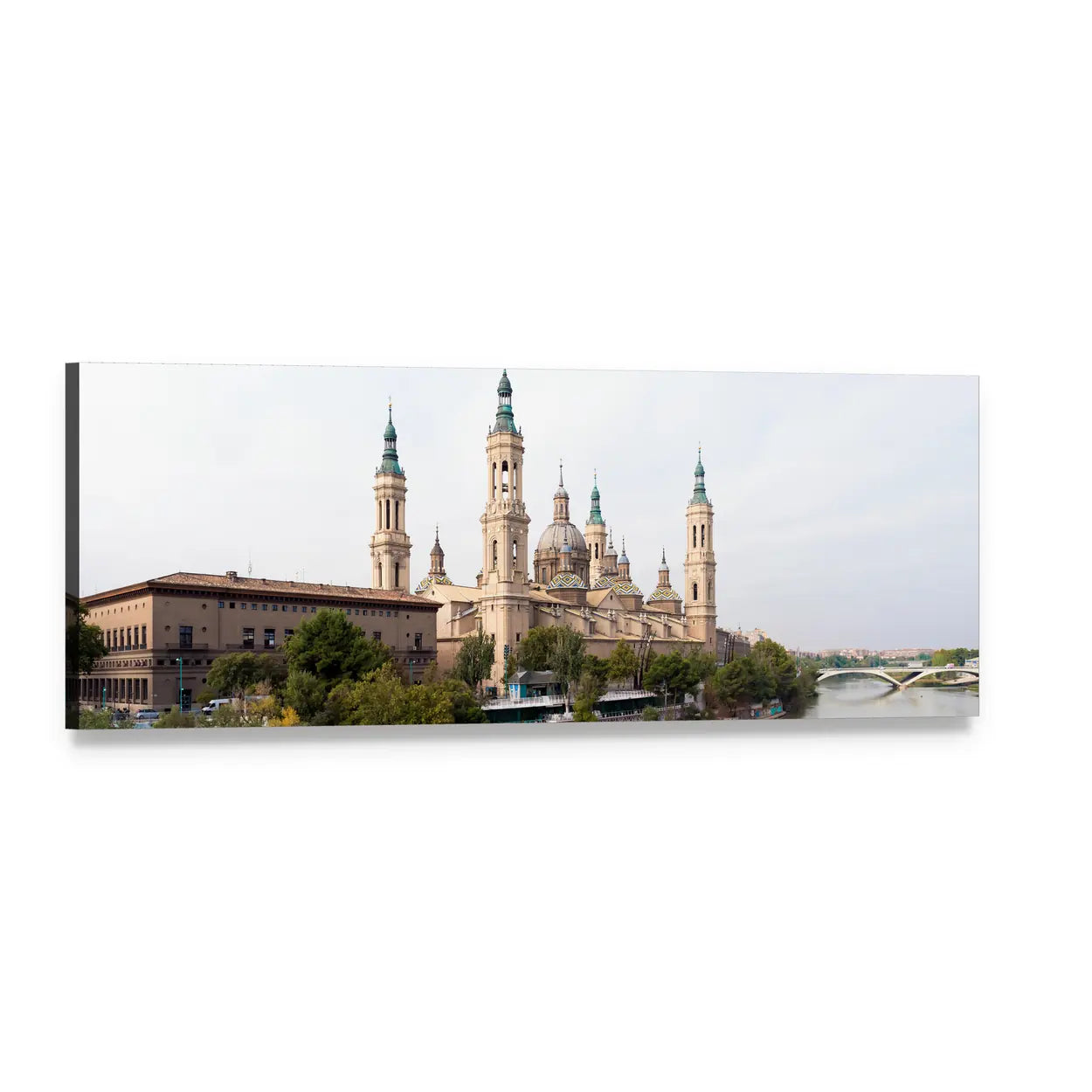 Basilica of Our Lady of the Pillar, Zaragoza Panoramic Canvas Wall Art, single panel gallery wrapped canvas, angled product view