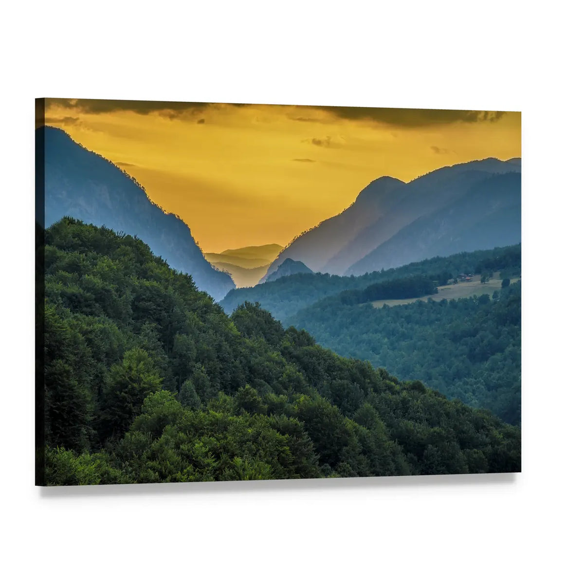 Montenegro Mountains at Sunset Canvas Wall Art, single panel gallery wrapped canvas, angled product view