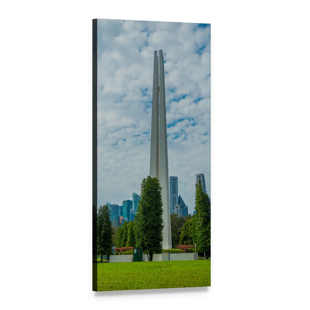 White Four-column Obelisk in Singapore Vertical Canvas Wall Art, 1 panel 1 Vertical layout gallery wrapped canvas set, angled product view