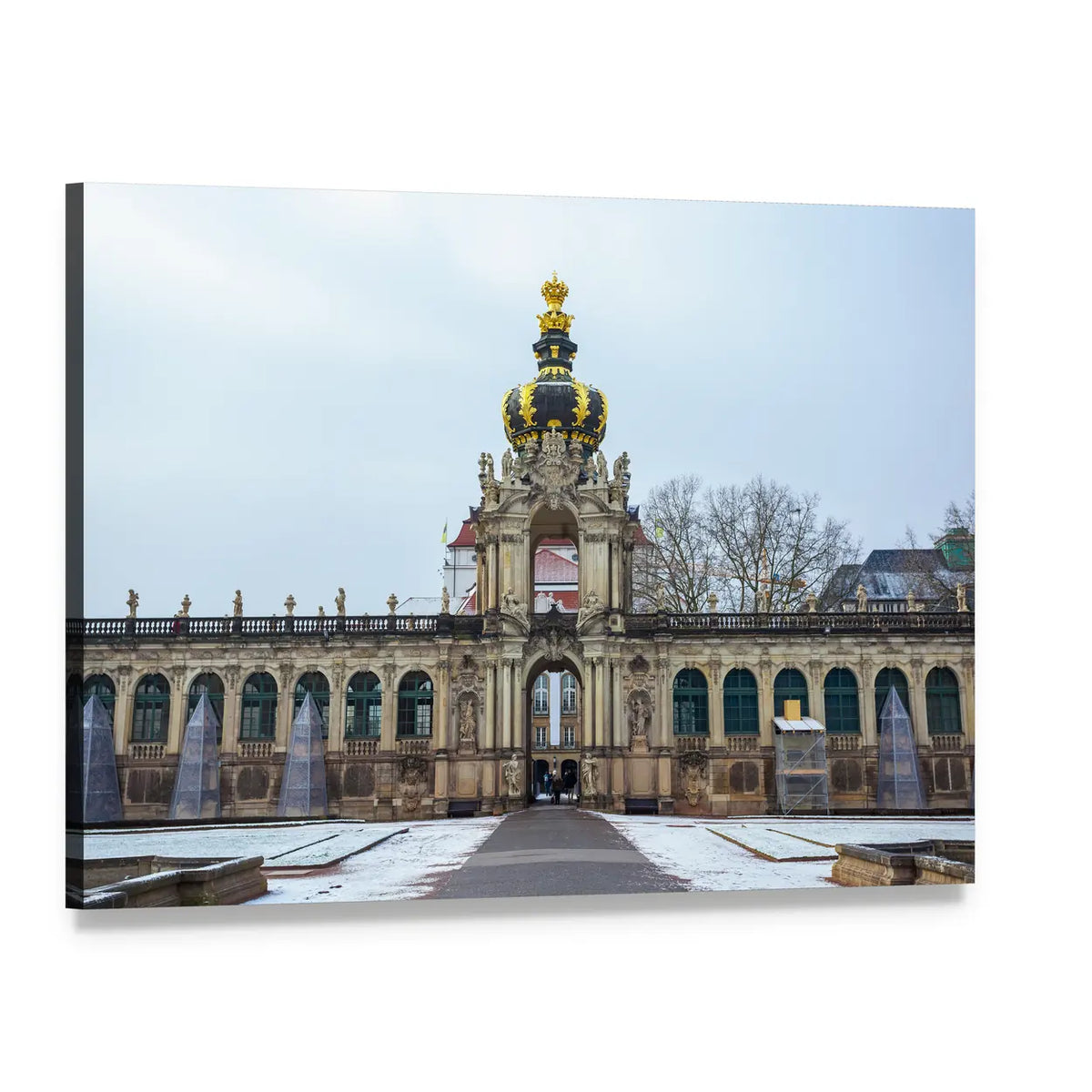 Zwinger Palace Gate with Golden Crown Canvas Wall Art, single panel gallery wrapped canvas, angled product view