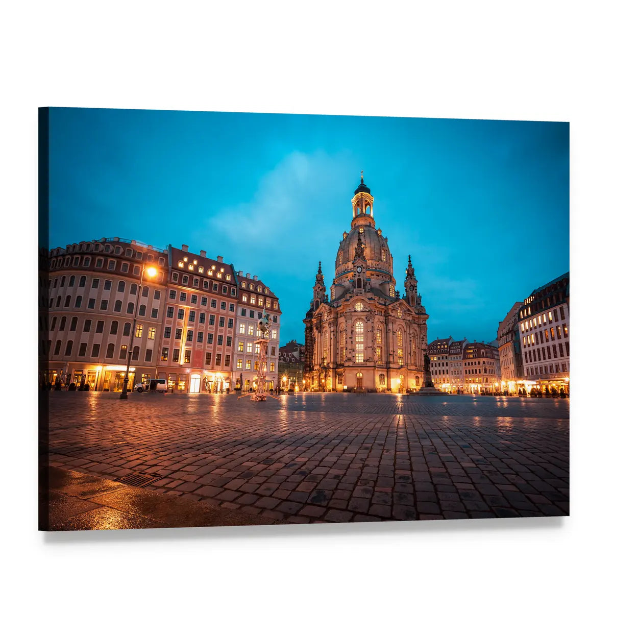 Neumarkt and Frauenkirche at Dusk Canvas Wall Art, single panel gallery wrapped canvas, angled product view
