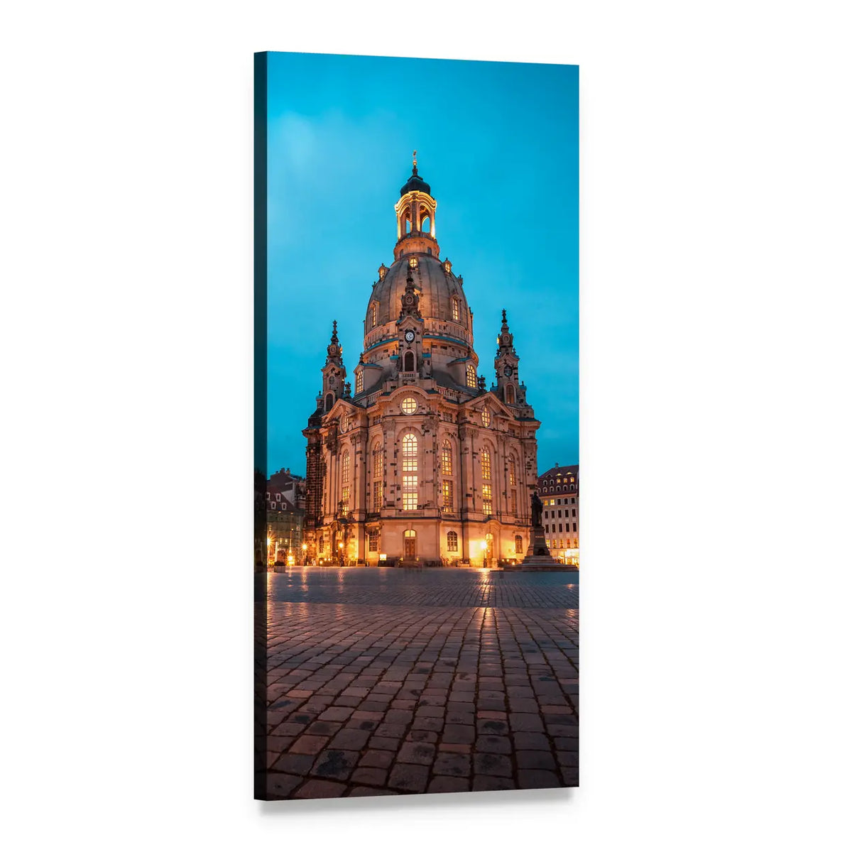 Neummarkt and Frauenkirche at Twilight Vertical Canvas Wall Art, 1 panel 1 Vertical layout gallery wrapped canvas set, angled product view
