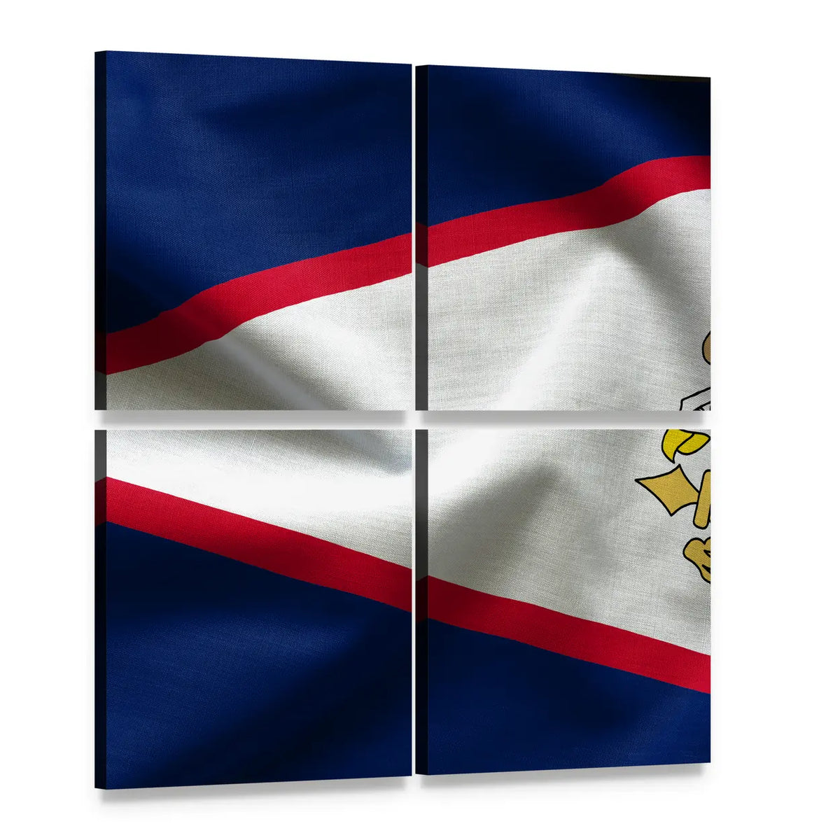 American Samoa Flag with Eagle Emblem Canvas Wall Art, 4 panel 4 Square layout gallery wrapped canvas set, angled product view