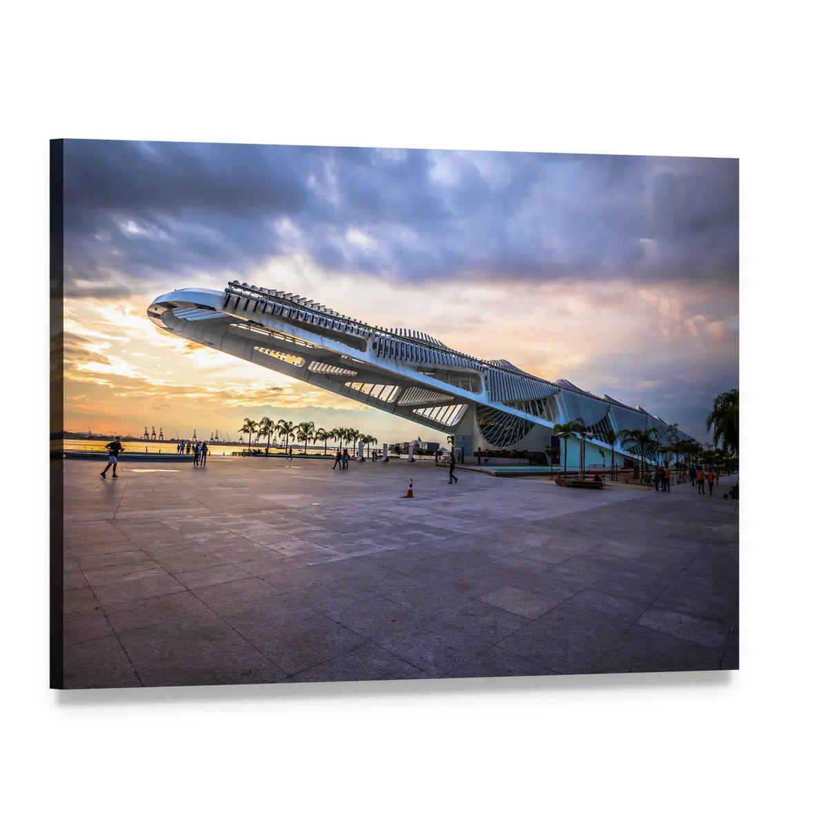 Museum of Tomorrow at Sunset Canvas Wall Art, single panel gallery wrapped canvas, angled product view