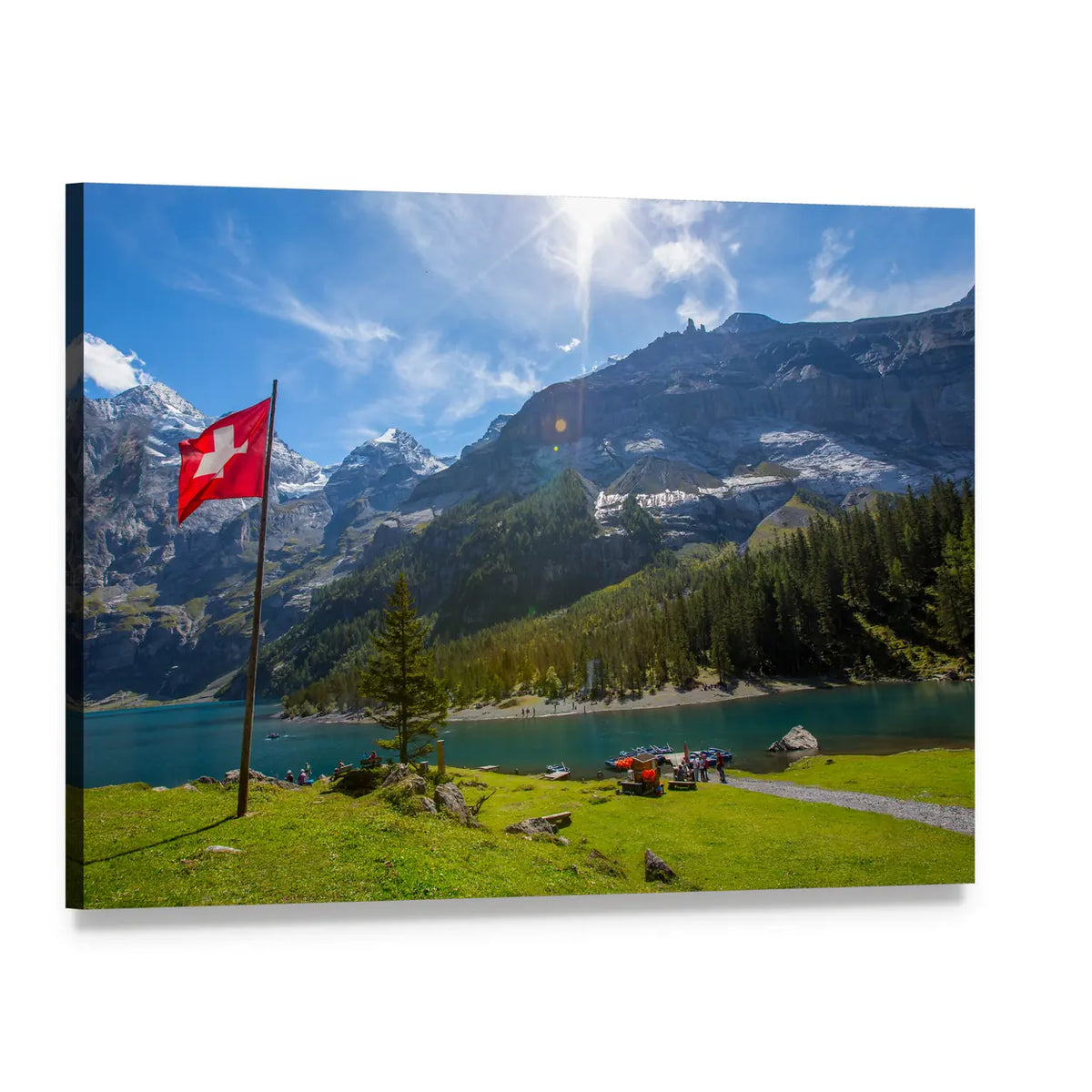 Summer View Over Oeschinen Lake Canvas Wall Art, single panel gallery wrapped canvas, angled product view