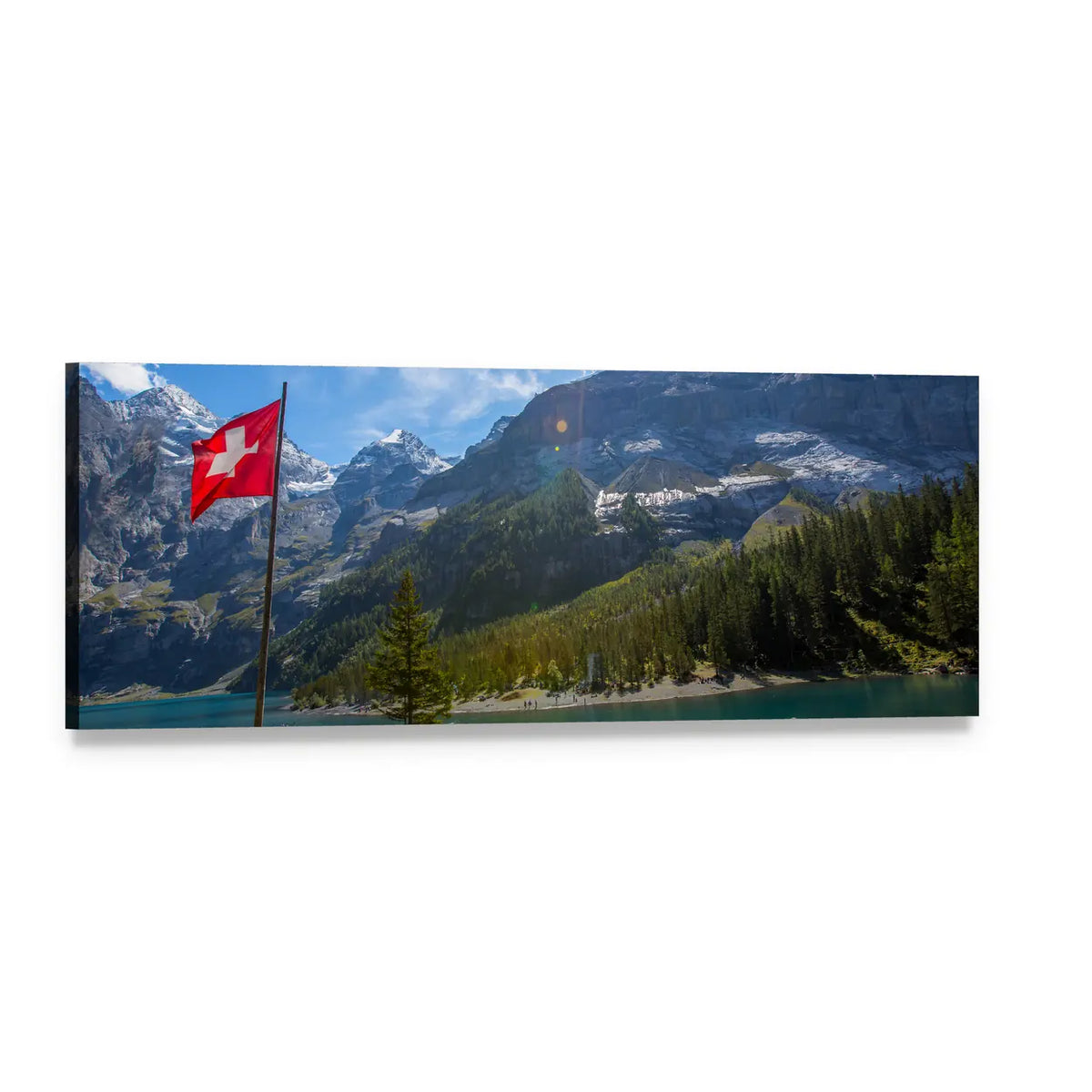 Summer View Over Oeschinensee Panoramic Canvas Wall Art, single panel gallery wrapped canvas, angled product view