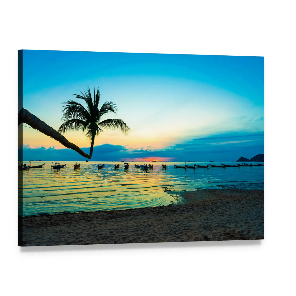 Thailand Sunset with Palm Silhouette Canvas Wall Art, single panel gallery wrapped canvas, angled product view