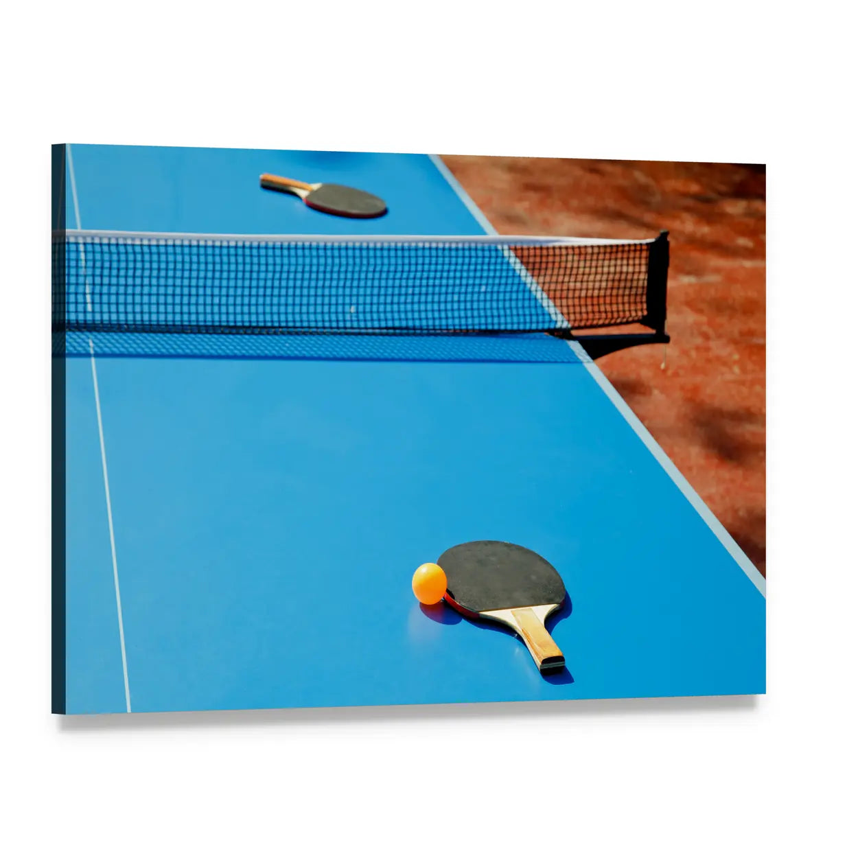 Table Tennis Ball and Paddle Close-up Canvas Wall Art, single panel gallery wrapped canvas, angled product view