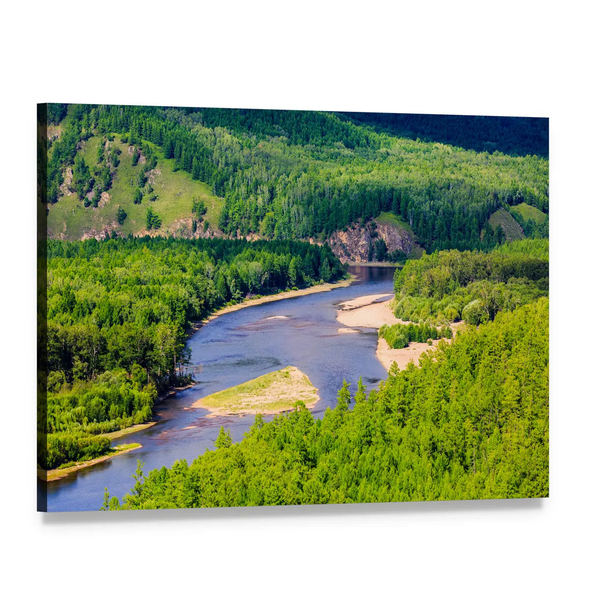 White Deer Island Mongolia Landscape Canvas Wall Art, single panel gallery wrapped canvas, angled product view