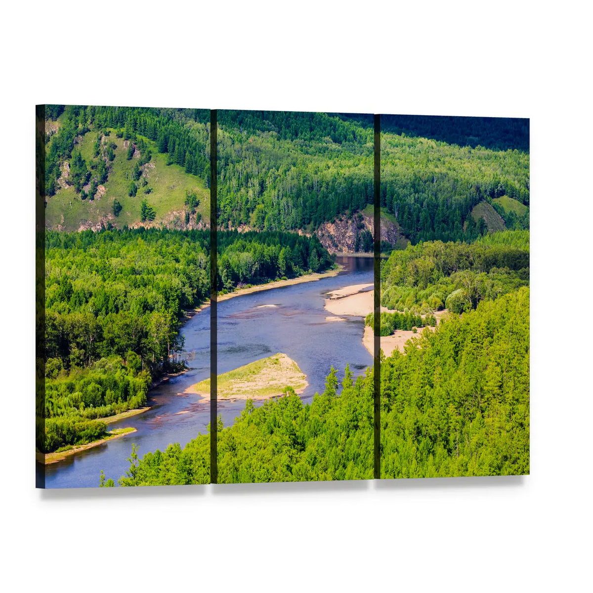 White Deer Island Mongolia Canvas Wall Art, 3 panel 3 Horizontal layout gallery wrapped canvas set, angled product view
