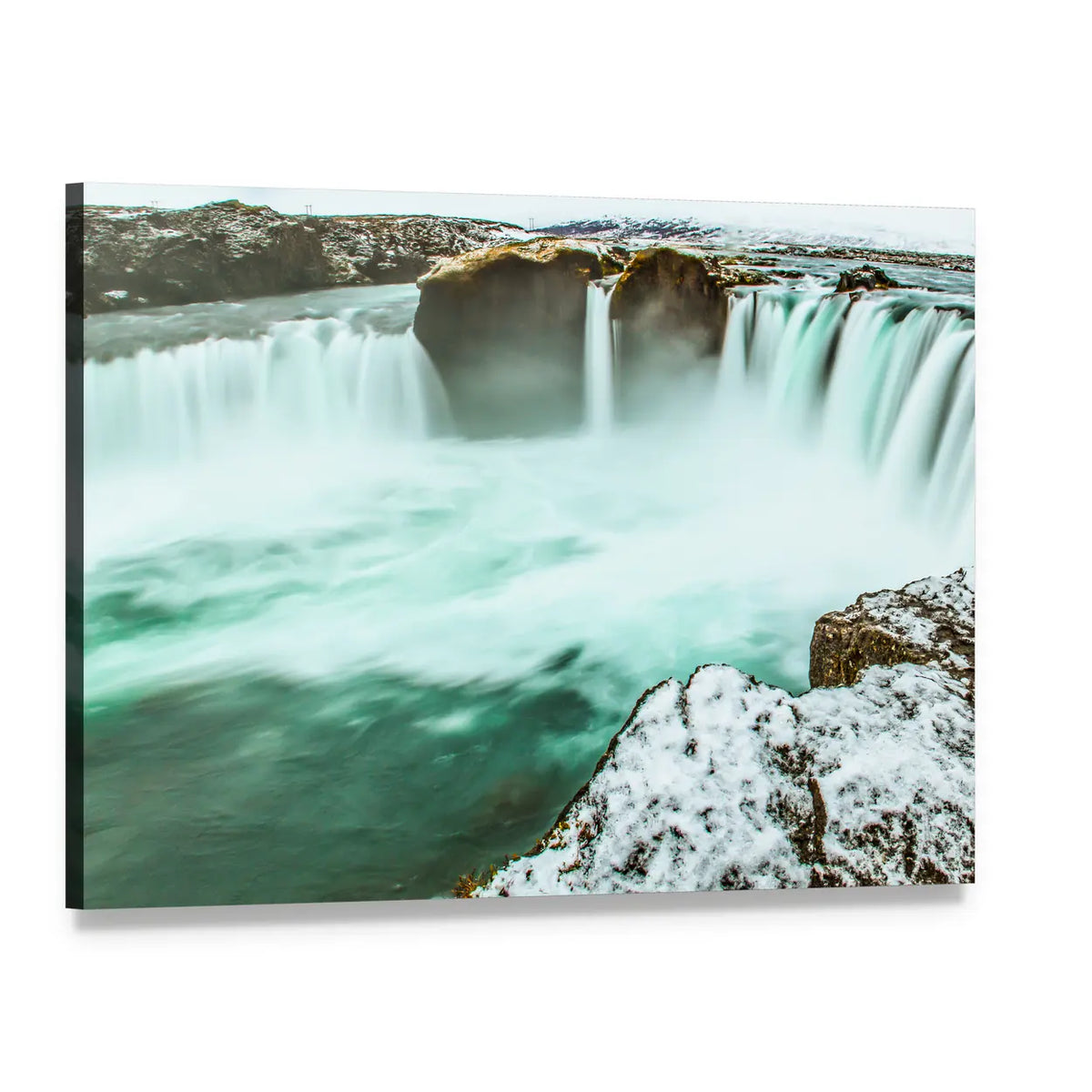 Godafoss Waterfall In Iceland Canvas Wall Art, single panel gallery wrapped canvas, angled product view