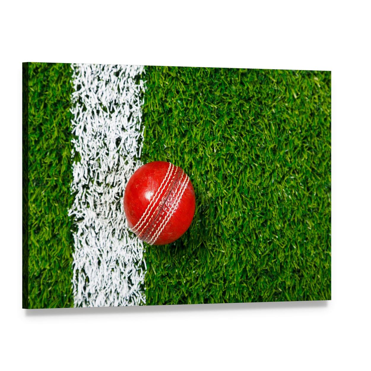 Cricket Ball on Grass Canvas Wall Art, single panel gallery wrapped canvas, angled product view