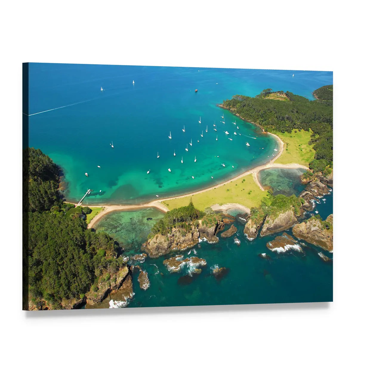 Roberton Island Turquoise Bay Aerial View Canvas Wall Art, single panel gallery wrapped canvas, angled product view