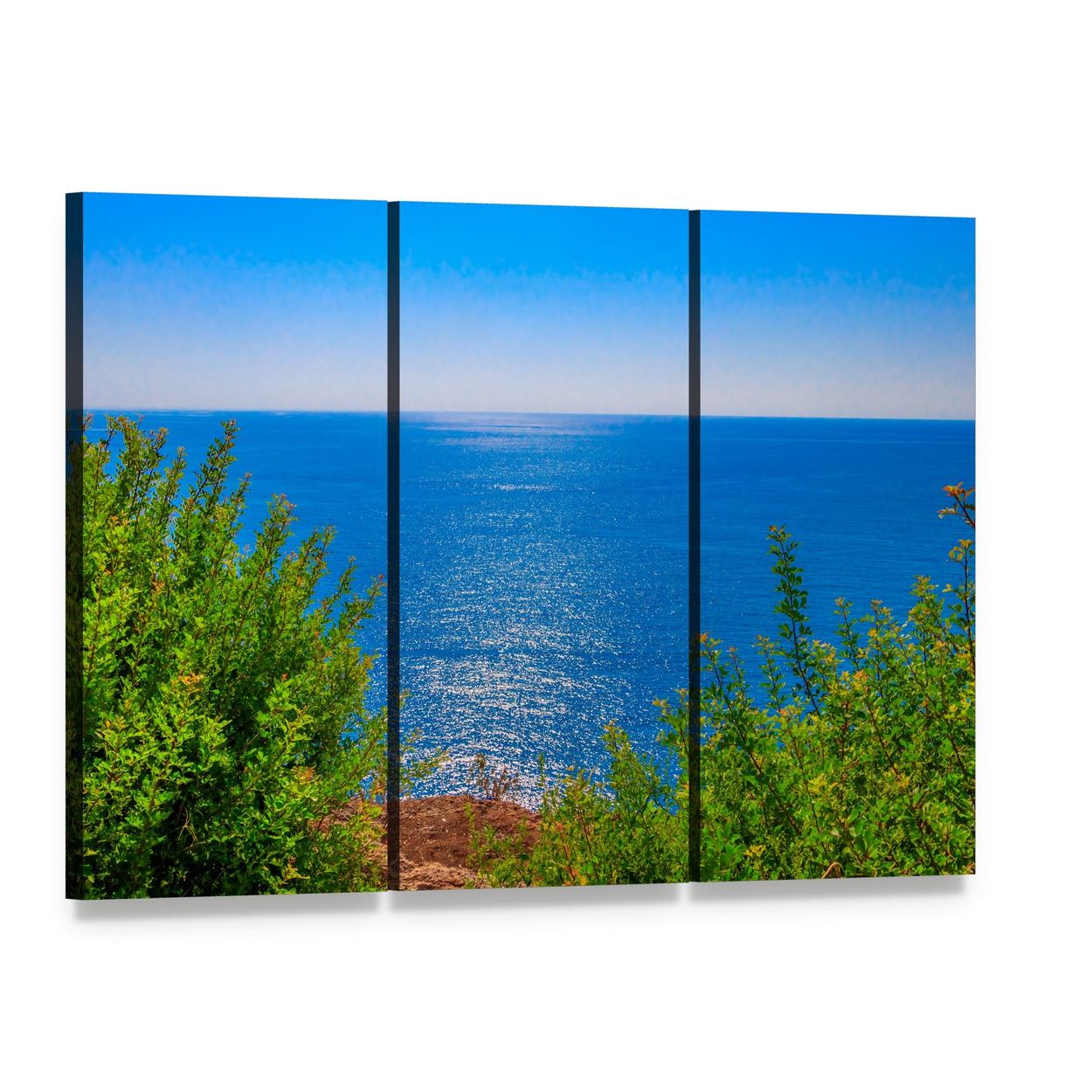 Duden Waterfall by the Coast Canvas Wall Art, 3 panel 3 Horizontal layout gallery wrapped canvas set, angled product view