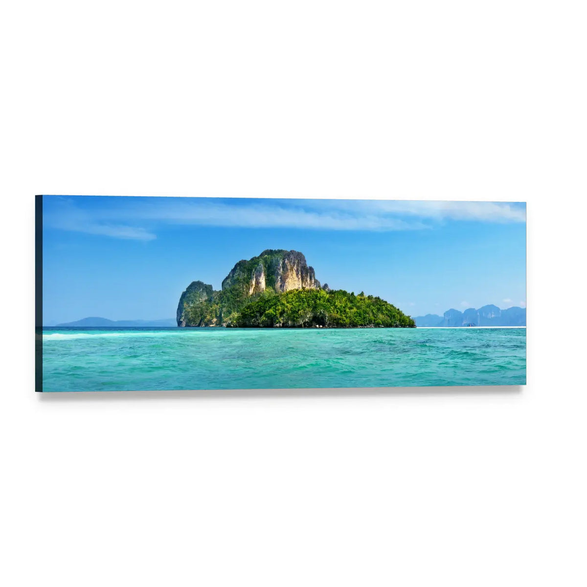 Poda Island Turquoise Ocean View Panoramic Canvas Wall Art, single panel gallery wrapped canvas, angled product view