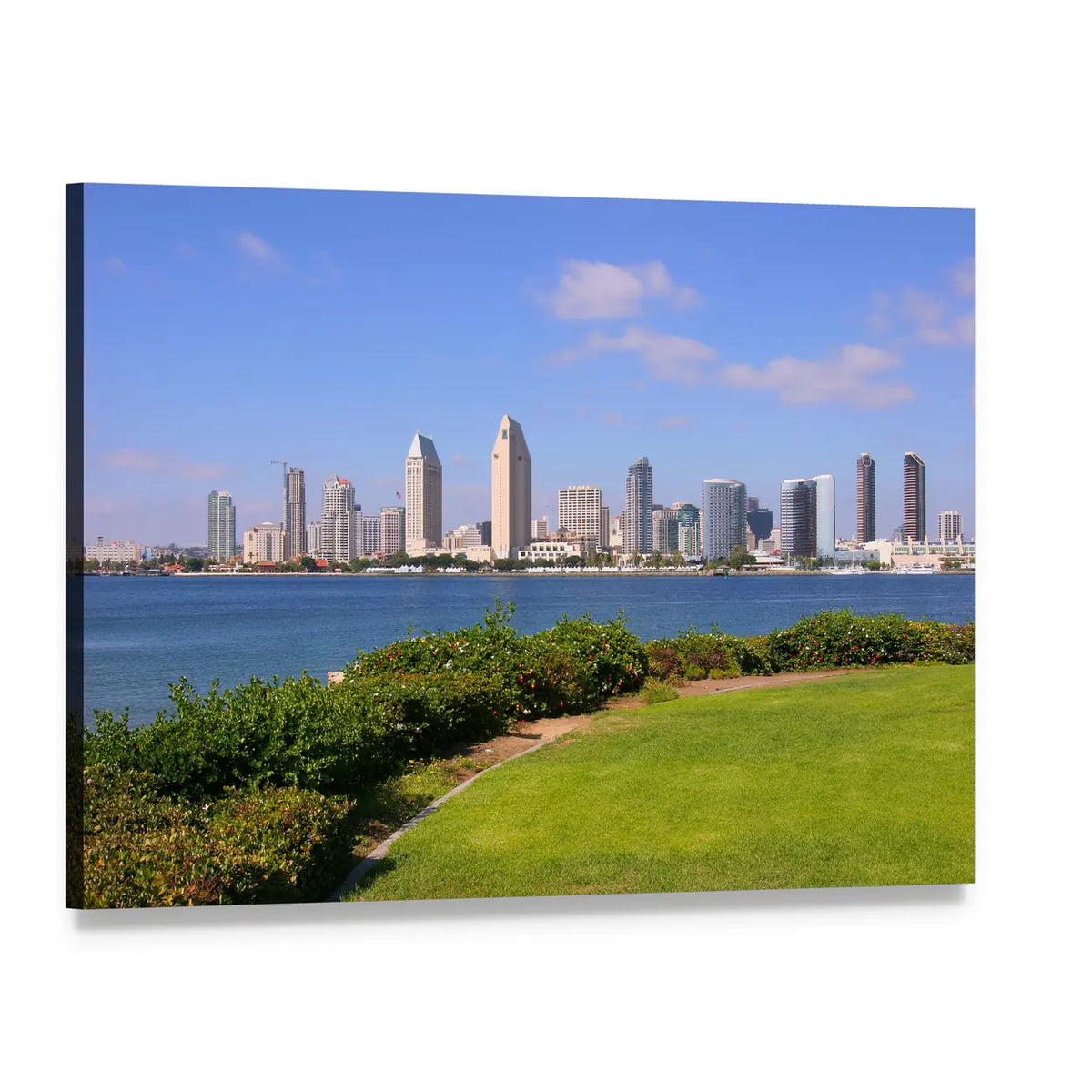 San Diego Waterfront Skyline Canvas Wall Art, single panel gallery wrapped canvas, angled product view