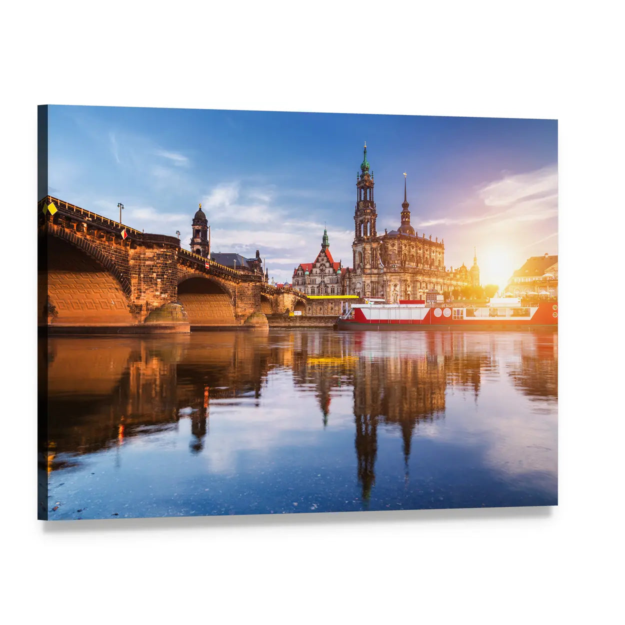 Elbe River Panorama at Sunset Canvas Wall Art, single panel gallery wrapped canvas, angled product view