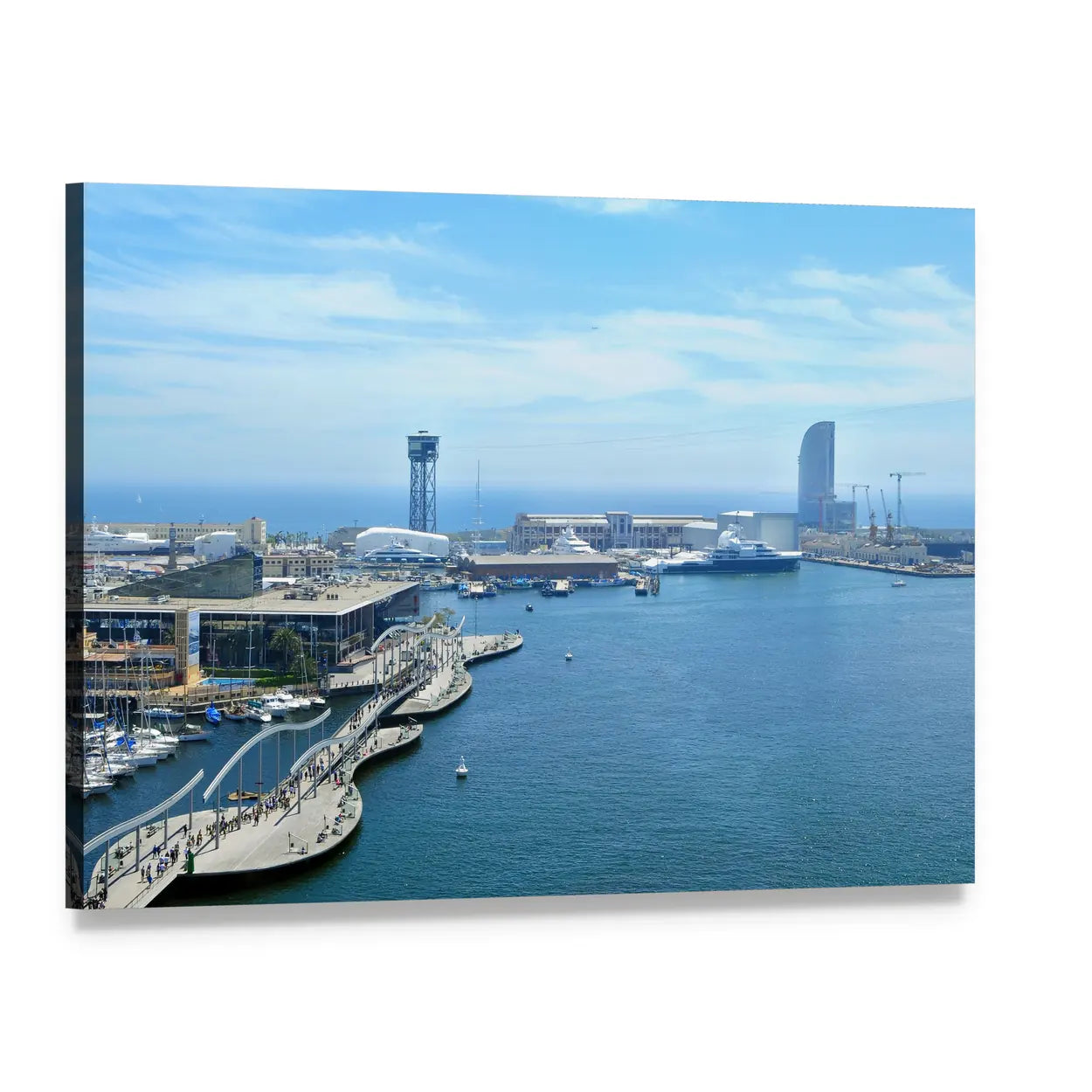 Port Vell and Maremagnum Barcelona Canvas Wall Art, single panel gallery wrapped canvas, angled product view