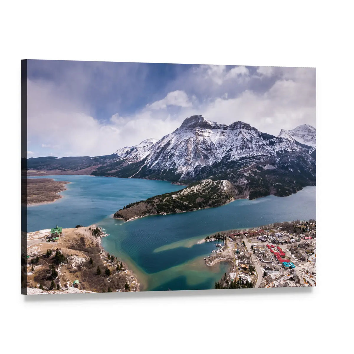 Waterton Lakes from the Bears Hump Canvas Wall Art, single panel gallery wrapped canvas, angled product view