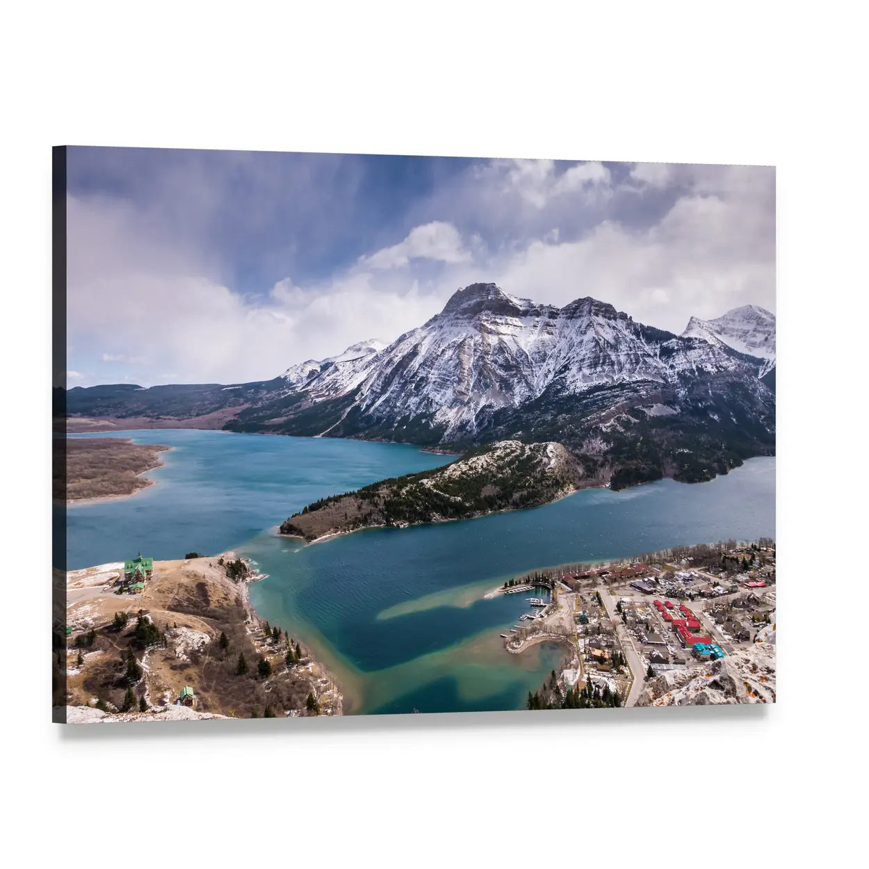 Waterton Lakes from the Bears Hump Canvas Wall Art, single panel gallery wrapped canvas, angled product view