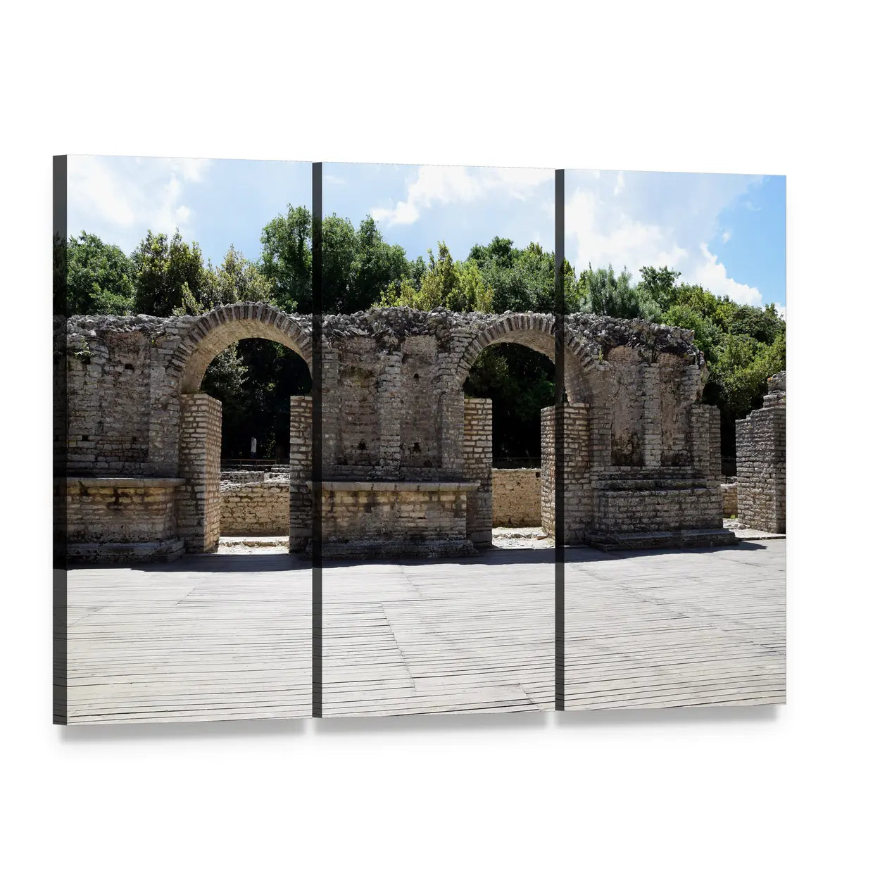 Ruins of Buthrotum in Albania Canvas Wall Art, 3 panel 3 Horizontal layout gallery wrapped canvas set, angled product view