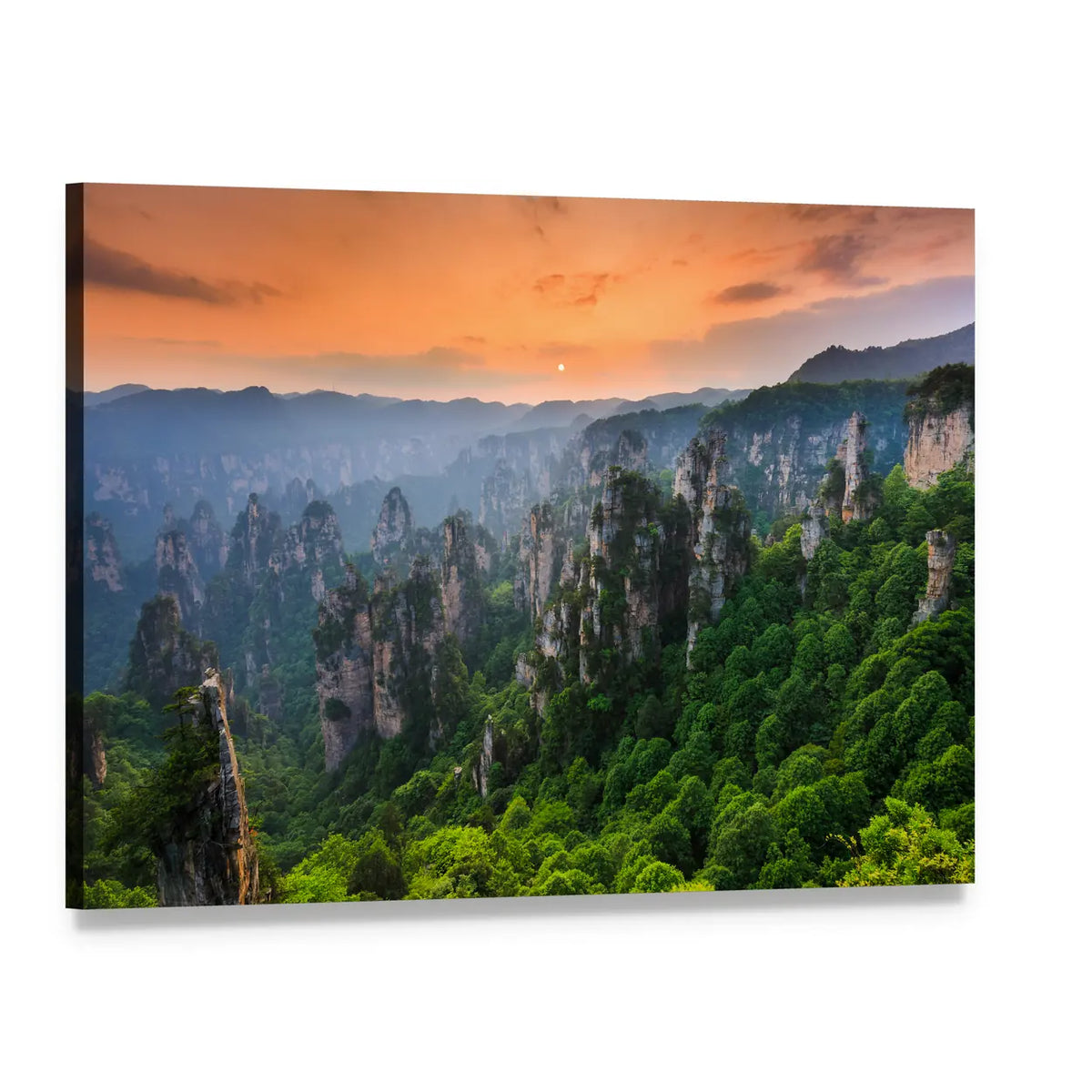 Zhangjiajie National Forest Park At Sunset In China Canvas Wall Art, single panel gallery wrapped canvas, angled product view