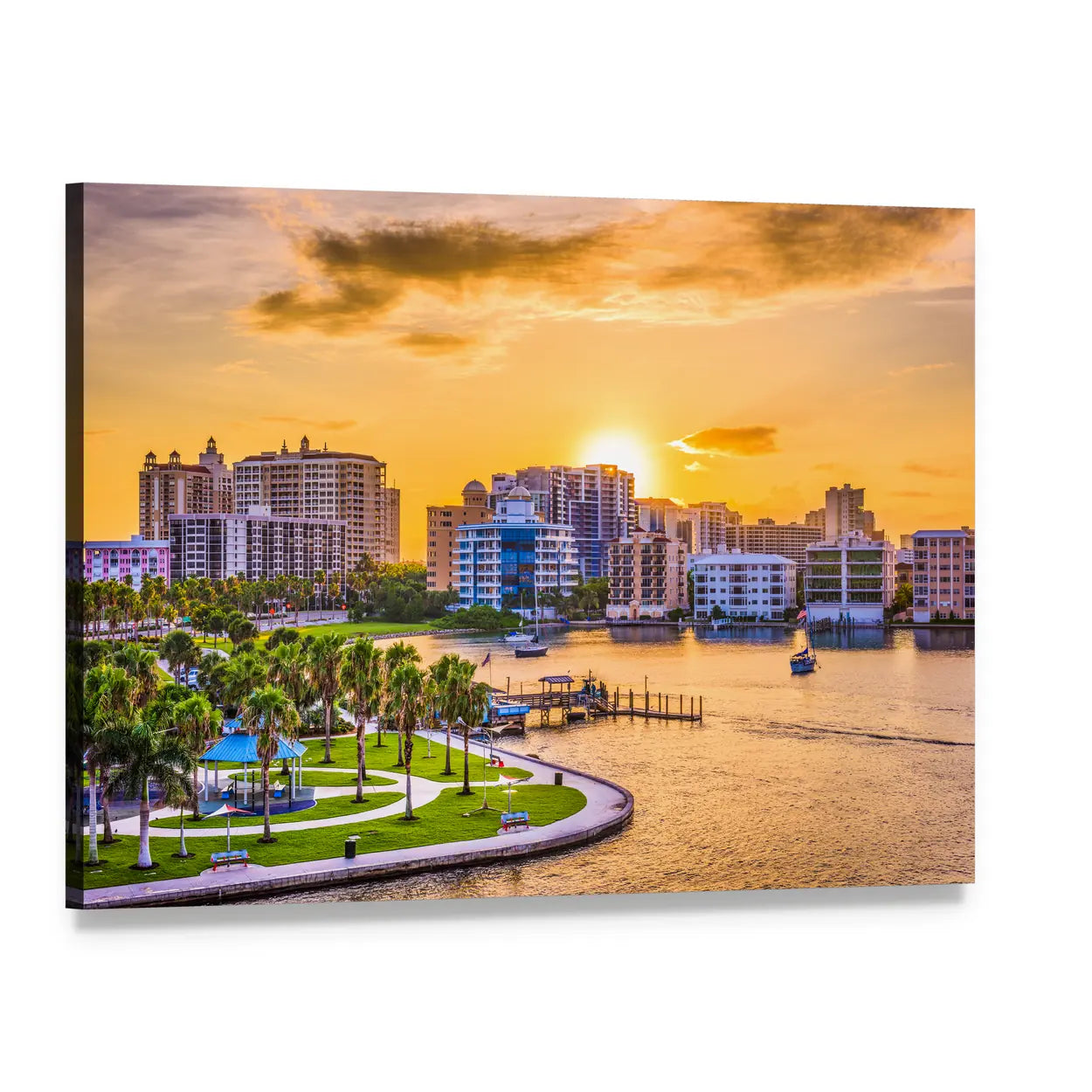 Sarasota Downtown Skyline at Golden Hour Canvas Wall Art, single panel gallery wrapped canvas, angled product view