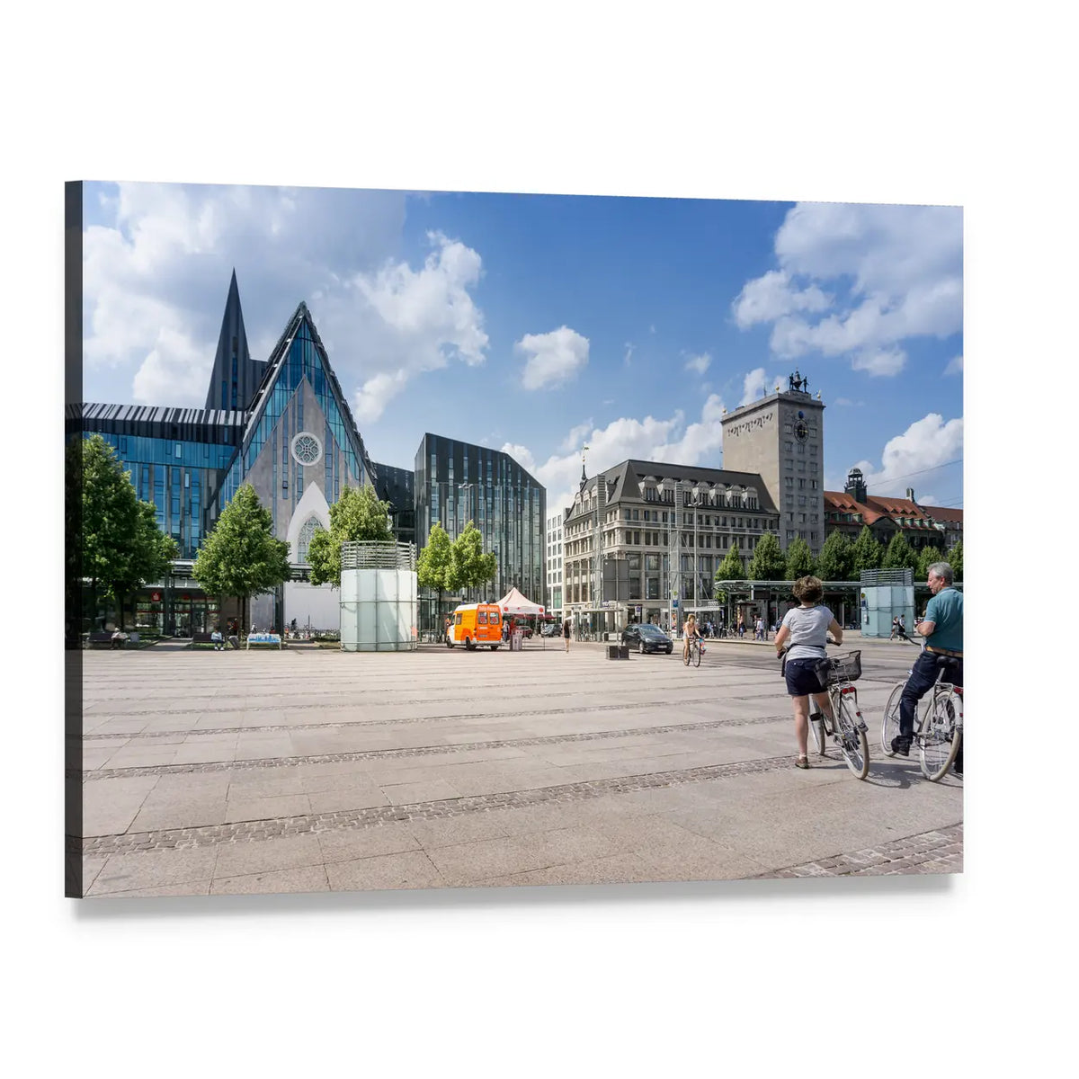 Downtown Leipzig Street View Canvas Wall Art, single panel gallery wrapped canvas, angled product view