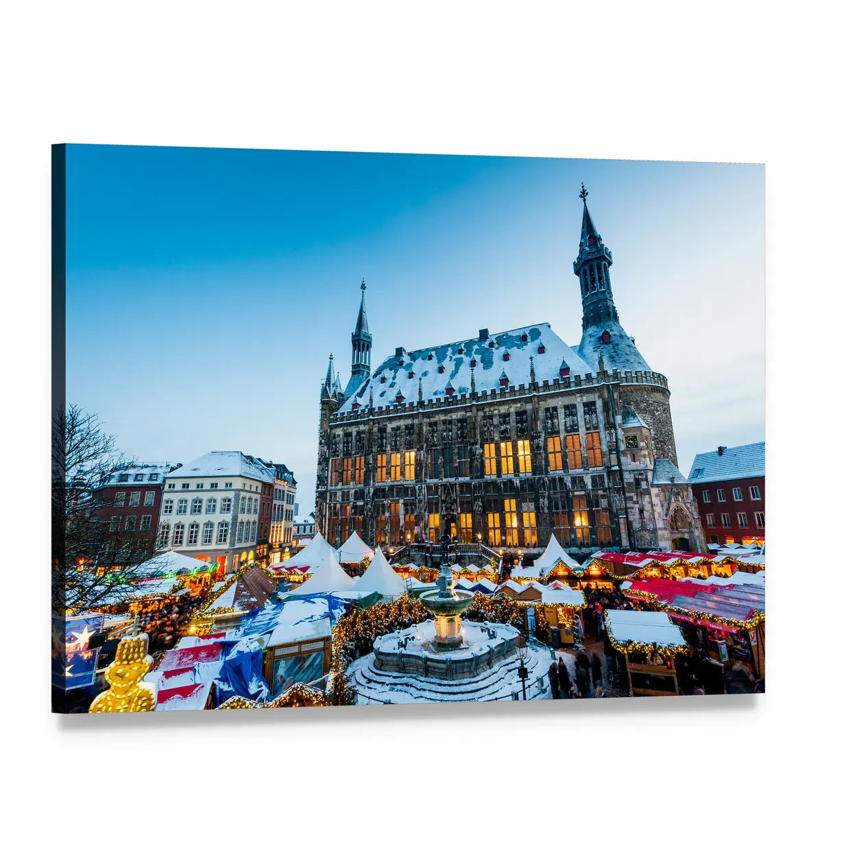 Aachen Christmas Market Square at Twilight Canvas Wall Art, single panel gallery wrapped canvas, angled product view