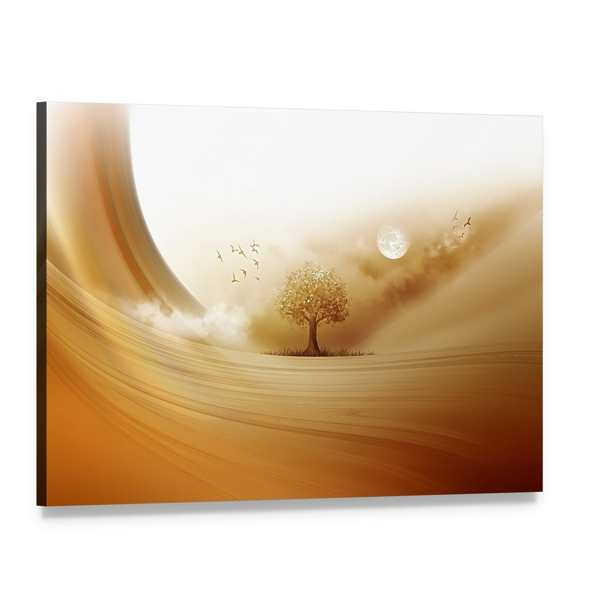 Moonlit Desert Tree with Golden Leaves Canvas Wall Art, single panel gallery wrapped canvas, angled product view