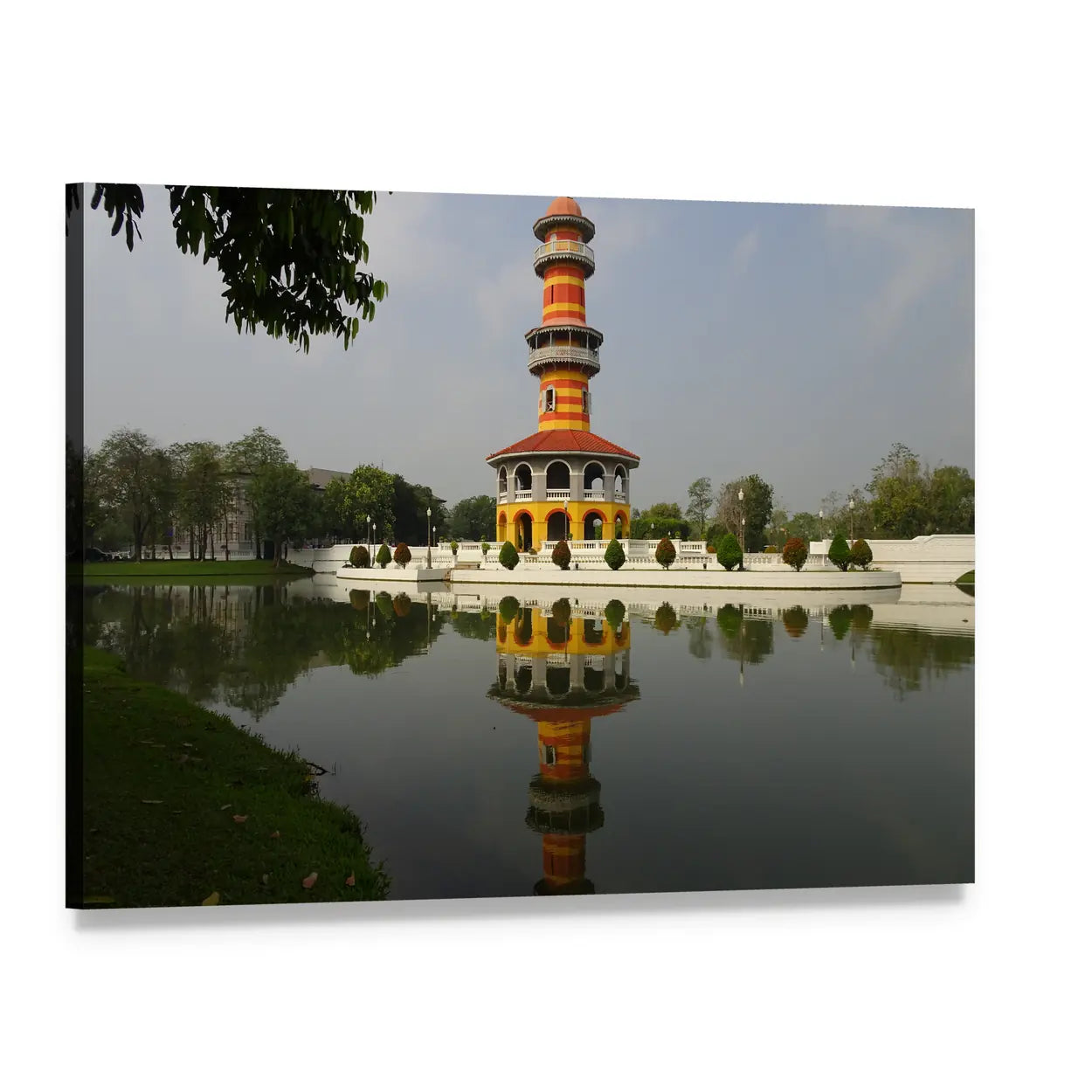 Royal Summer Palace Lake Reflection Canvas Wall Art, single panel gallery wrapped canvas, angled product view