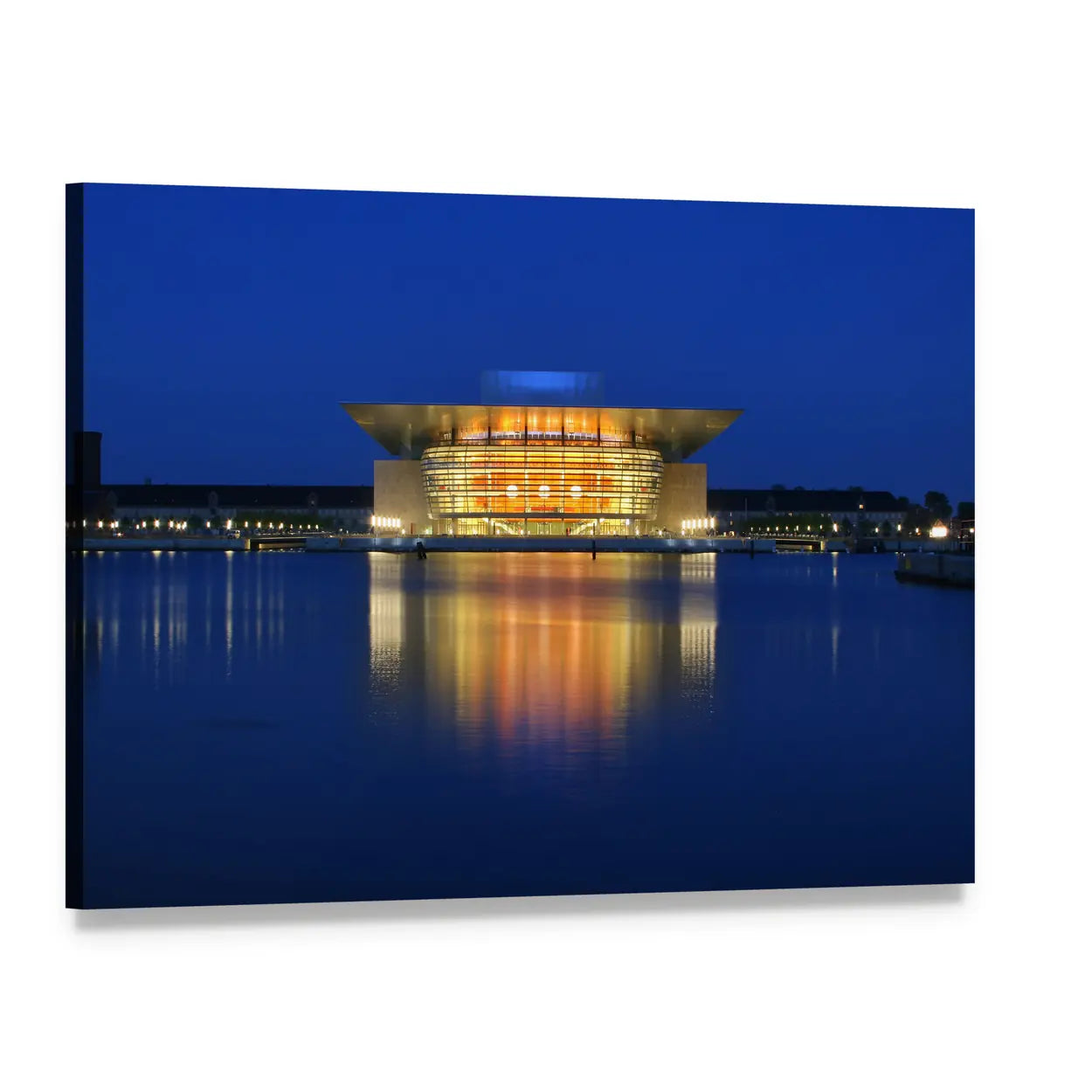 Copenhagen Opera House at Night Canvas Wall Art, single panel gallery wrapped canvas, angled product view