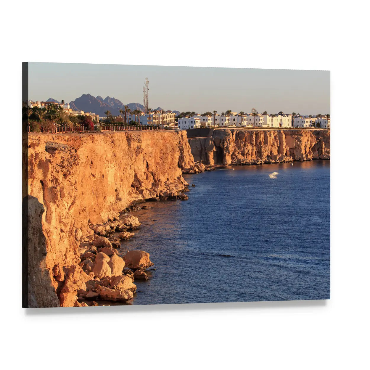 Egyptian Hotel on Red Sea Cliffs Canvas Wall Art, single panel gallery wrapped canvas, angled product view