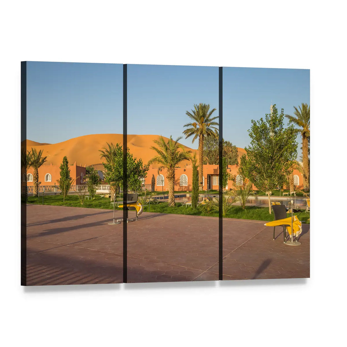 Taghit Town, Algeria Canvas Wall Art, 3 panel 3 Horizontal layout gallery wrapped canvas set, angled product view