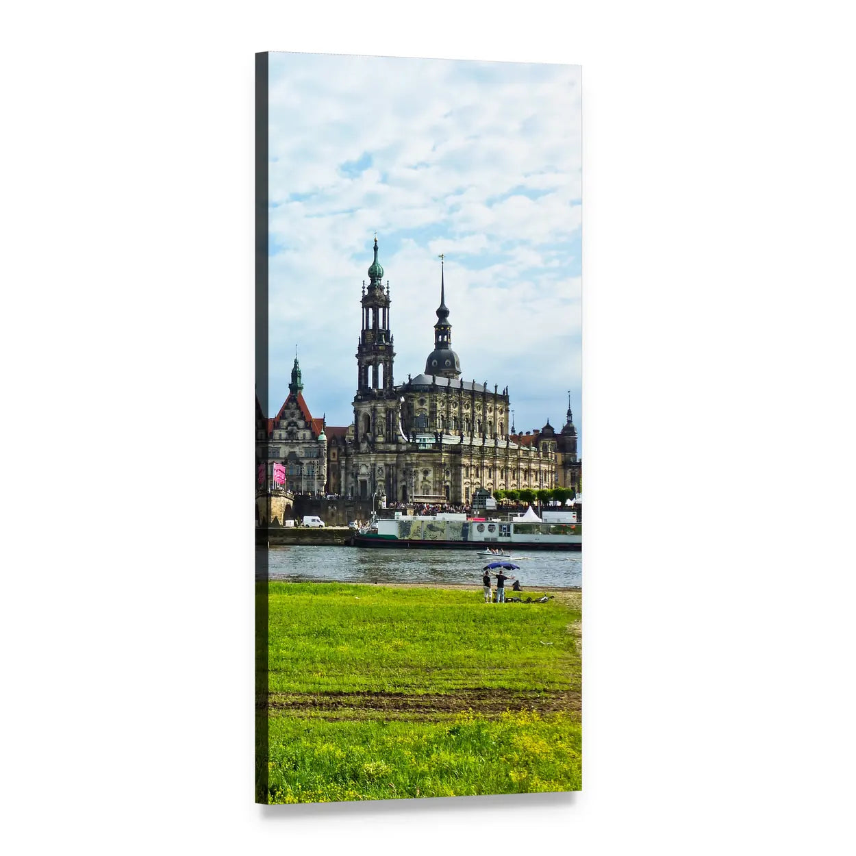 Dresden Cathedral Panorama Vertical Canvas Wall Art, 1 panel 1 Vertical layout gallery wrapped canvas set, angled product view