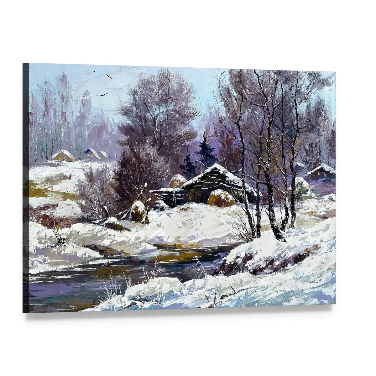 Winter Cabin by Snowy River Canvas Wall Art, single panel gallery wrapped canvas, angled product view