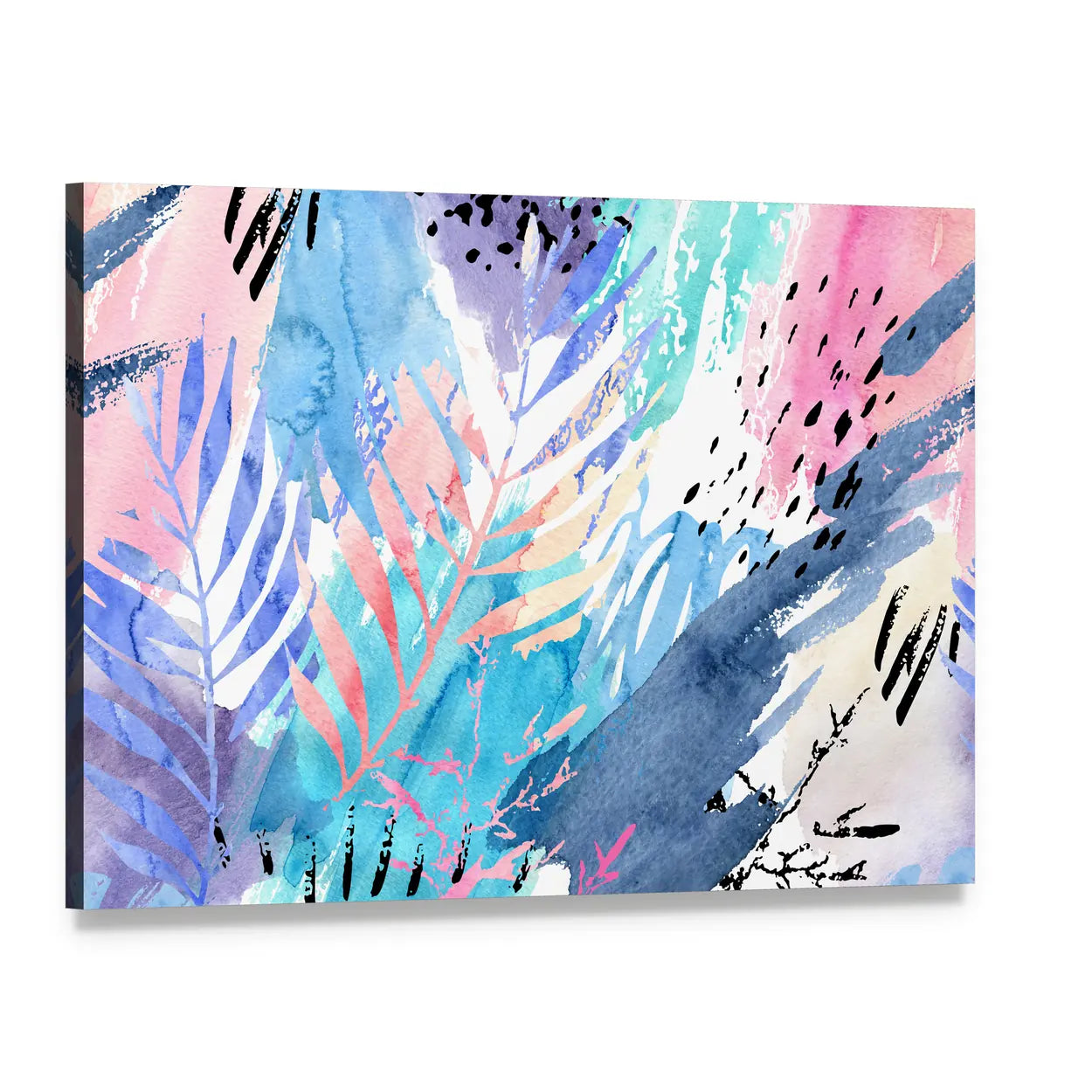 Shabby Tropical Leaves Canvas Wall Art, single panel gallery wrapped canvas, angled product view