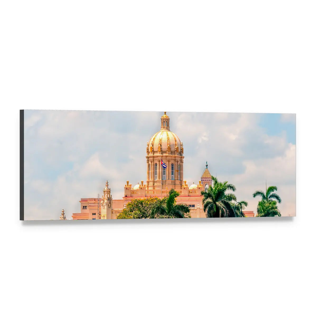 Ornate Golden-domed Building in Cuba Panoramic Canvas Wall Art, single panel gallery wrapped canvas, angled product view