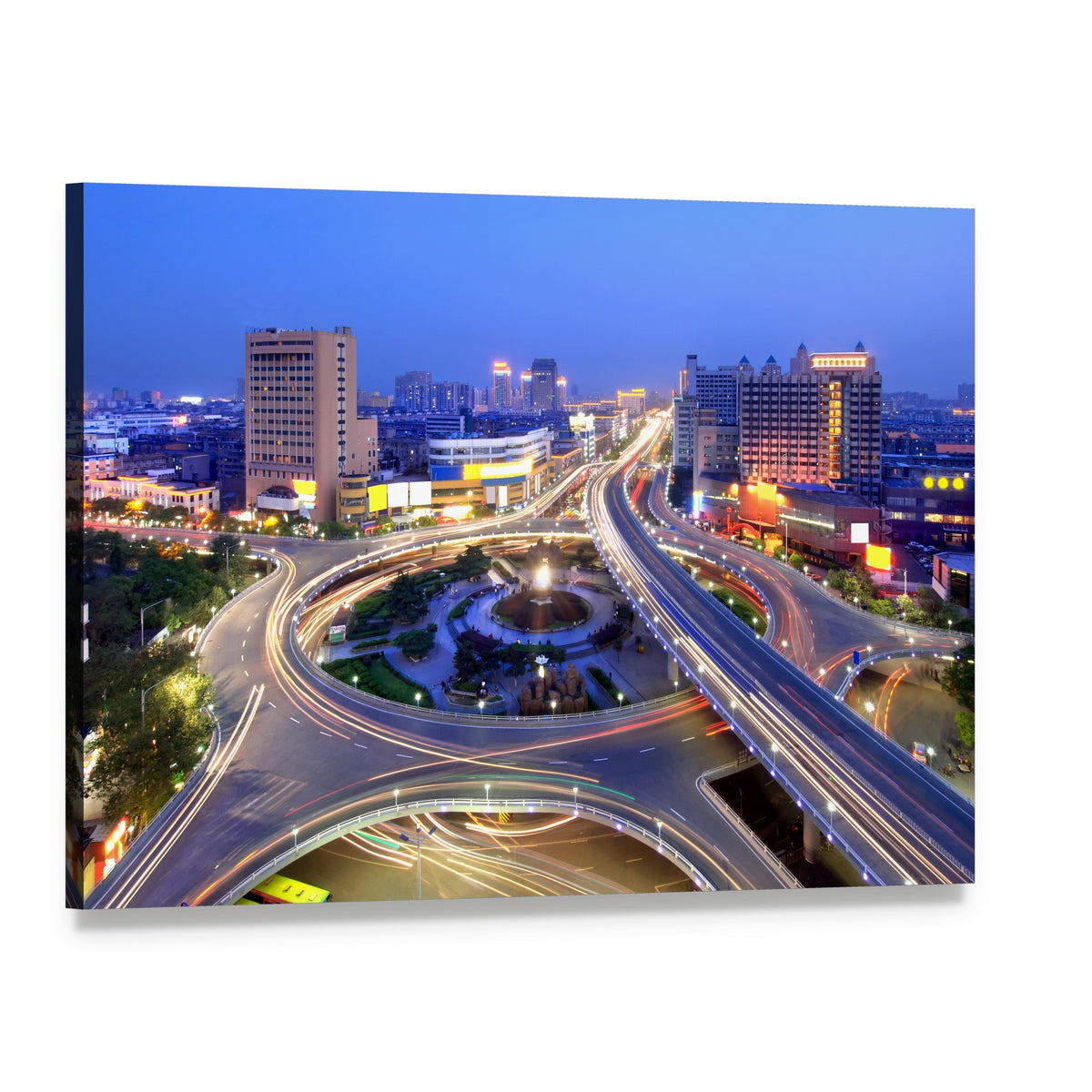 Nanchang Cityscape at Night Canvas Wall Art, single panel gallery wrapped canvas, angled product view