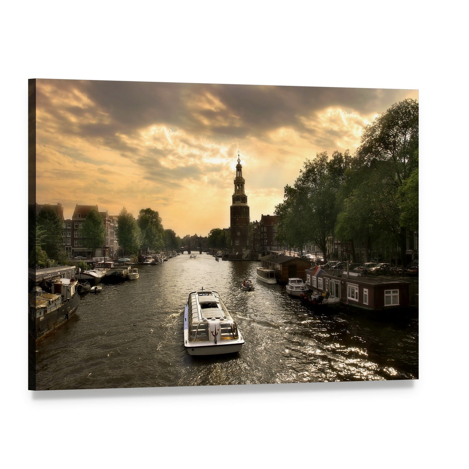 Amstel River Cruise at Sunset Canvas Wall Art, single panel gallery wrapped canvas, angled product view