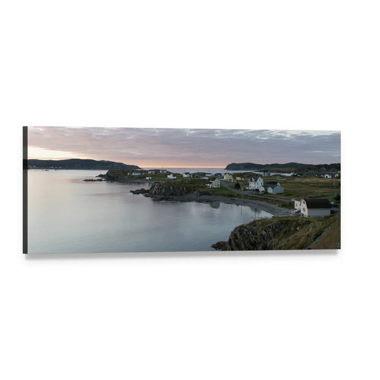 South Twillingate Island Coastal Village Panoramic Canvas Wall Art, single panel gallery wrapped canvas, angled product view