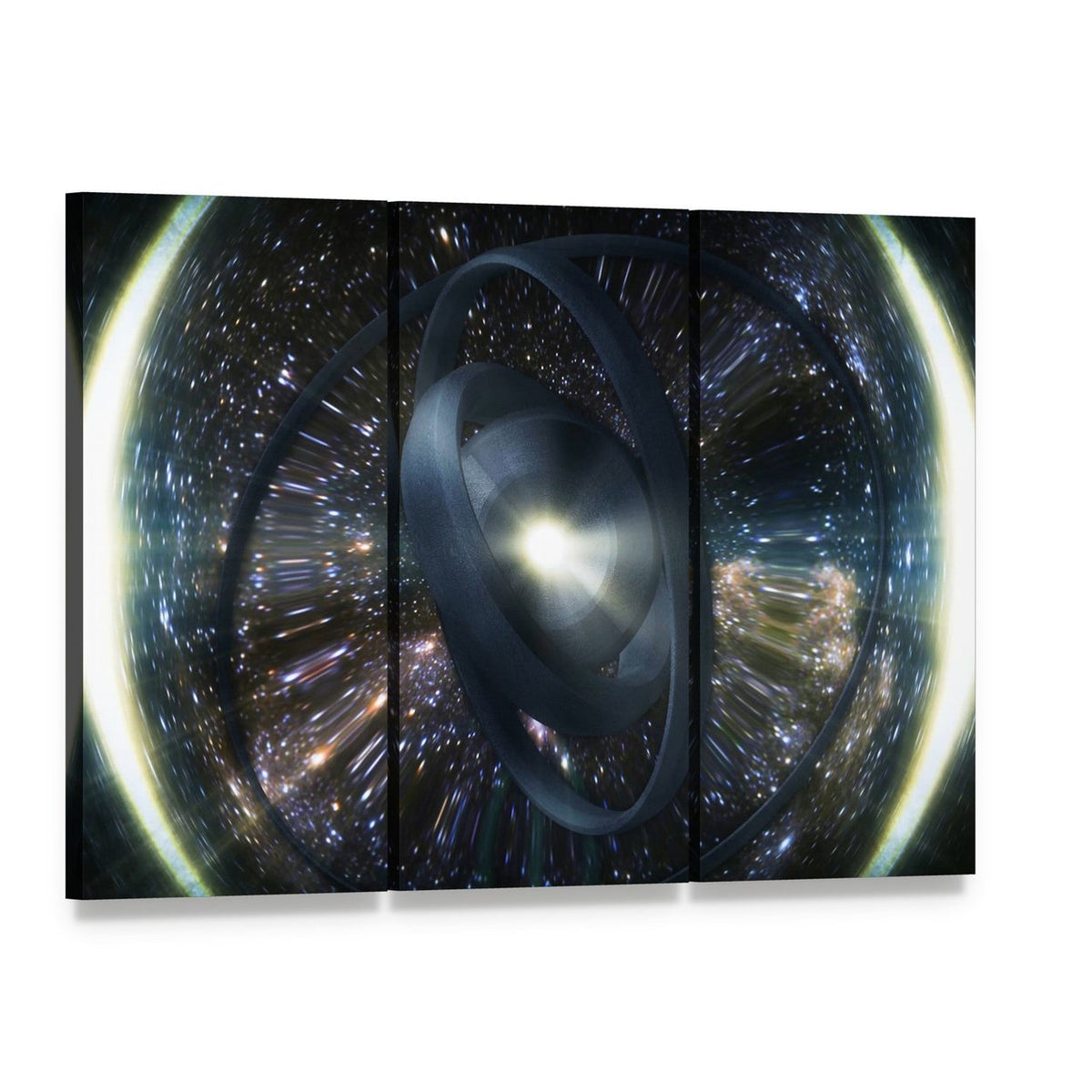 Wormhole Through Time and Space Canvas Wall Art, 3 panel 3 Horizontal layout gallery wrapped canvas set, angled product view