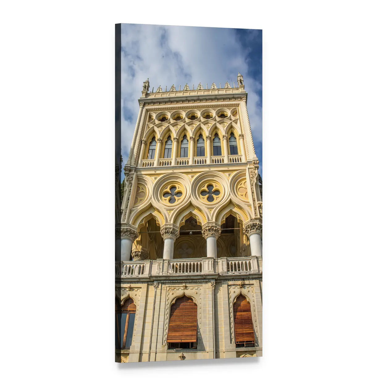 Venetian Gothic Tower Facade Vertical Canvas Wall Art, 1 panel 1 Vertical layout gallery wrapped canvas set, angled product view