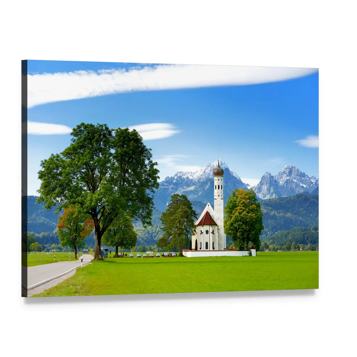 White St. Coloman Pilgrimage Church Canvas Wall Art, single panel gallery wrapped canvas, angled product view