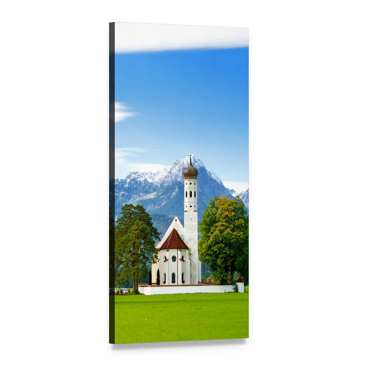 Saint Coloman Church in Alpine Meadow Vertical Canvas Wall Art, 1 panel 1 Vertical layout gallery wrapped canvas set, angled product view