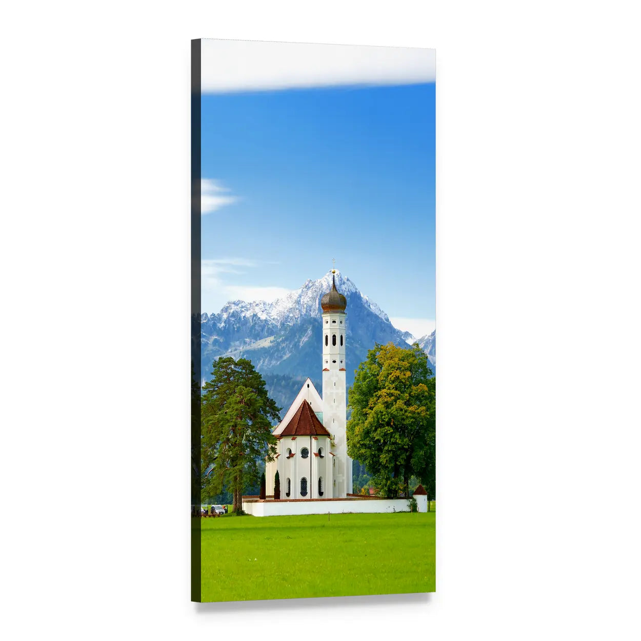 Saint Coloman Church in Alpine Meadow Vertical Canvas Wall Art, 1 panel 1 Vertical layout gallery wrapped canvas set, angled product view